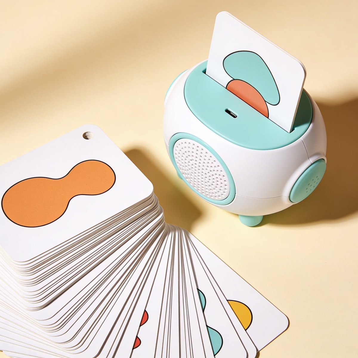 Lecteur audio et pile de cartes illustrées