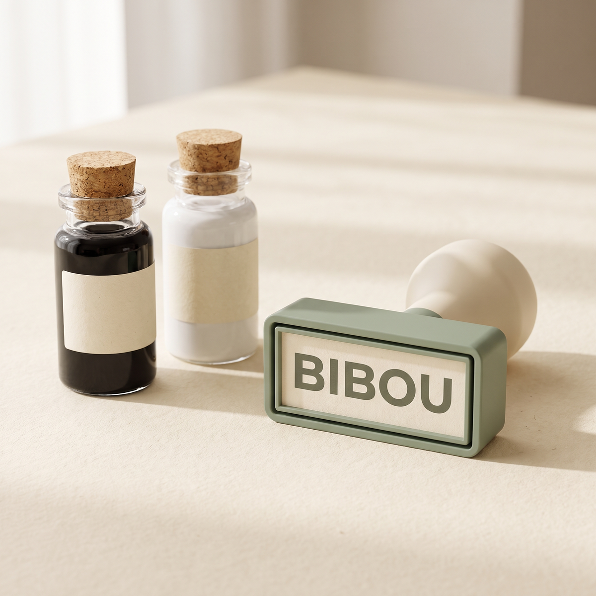 Tampon BIBOU et ses deux recharges d'encre noire et blanche